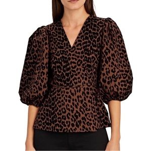 GANNI Leopard Poplin Wrap Top